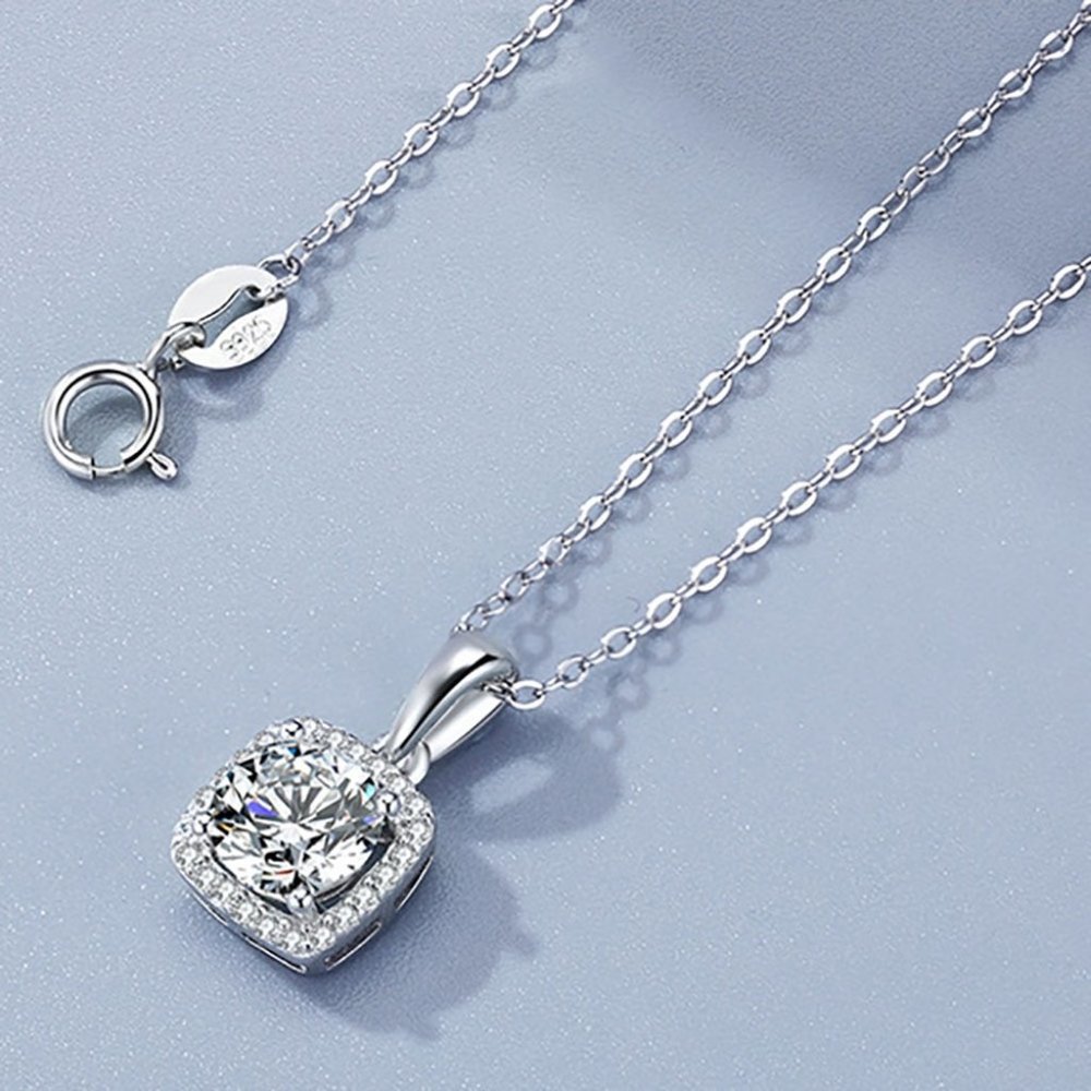 Certified 5ct. t.w. Moissanite Diamond Square Halo Necklace NEW - Picture 7 of 12